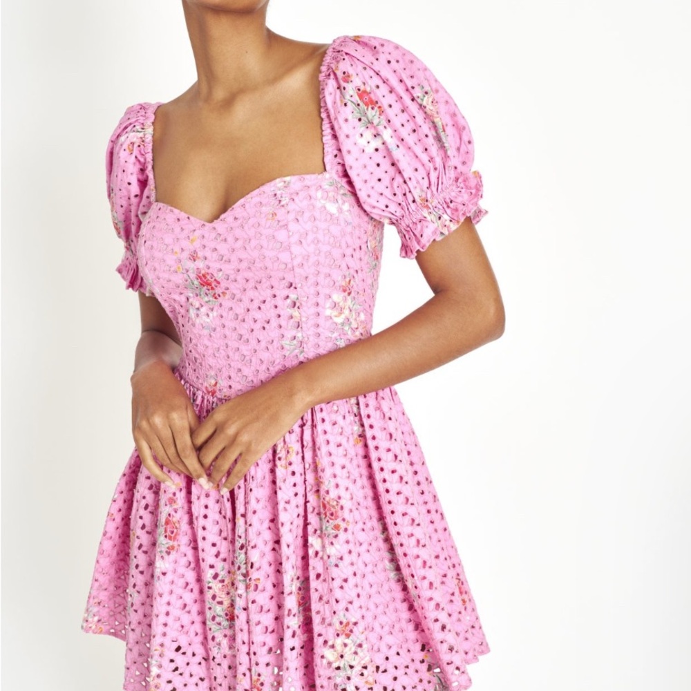 Pink Eyelet Puff Sleeve Dress